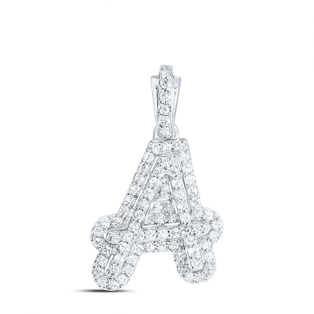 10kt White Gold Womens Round Diamond A Initial Letter Pendant 1/5 Cttw