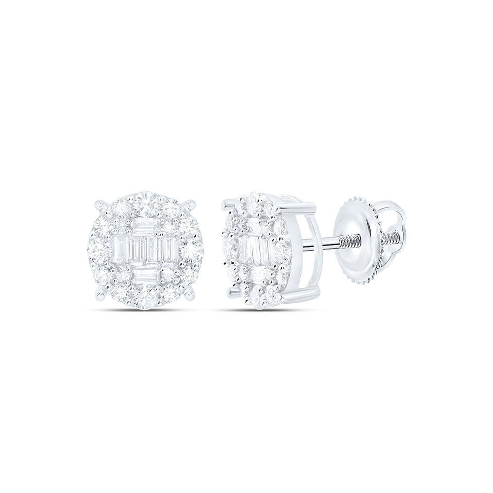 10kt White Gold Baguette Diamond Cluster Earrings 5/8 Cttw