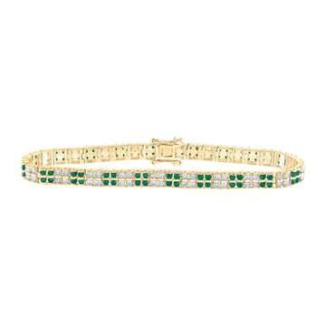 14kt Yellow Gold Womens Round Emerald Diamond Tennis Bracelet 4-1/4 Cttw