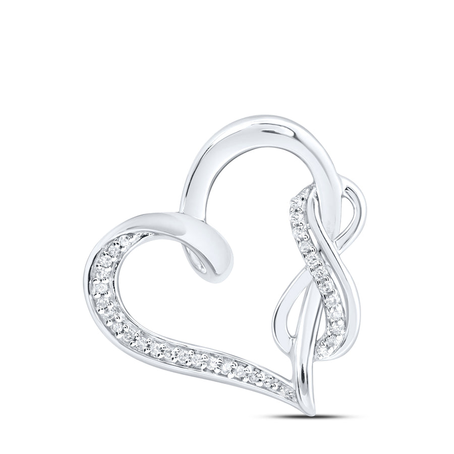 Sterling Silver Womens Round Diamond Linked Infinity Heart Pendant 1/8 Cttw