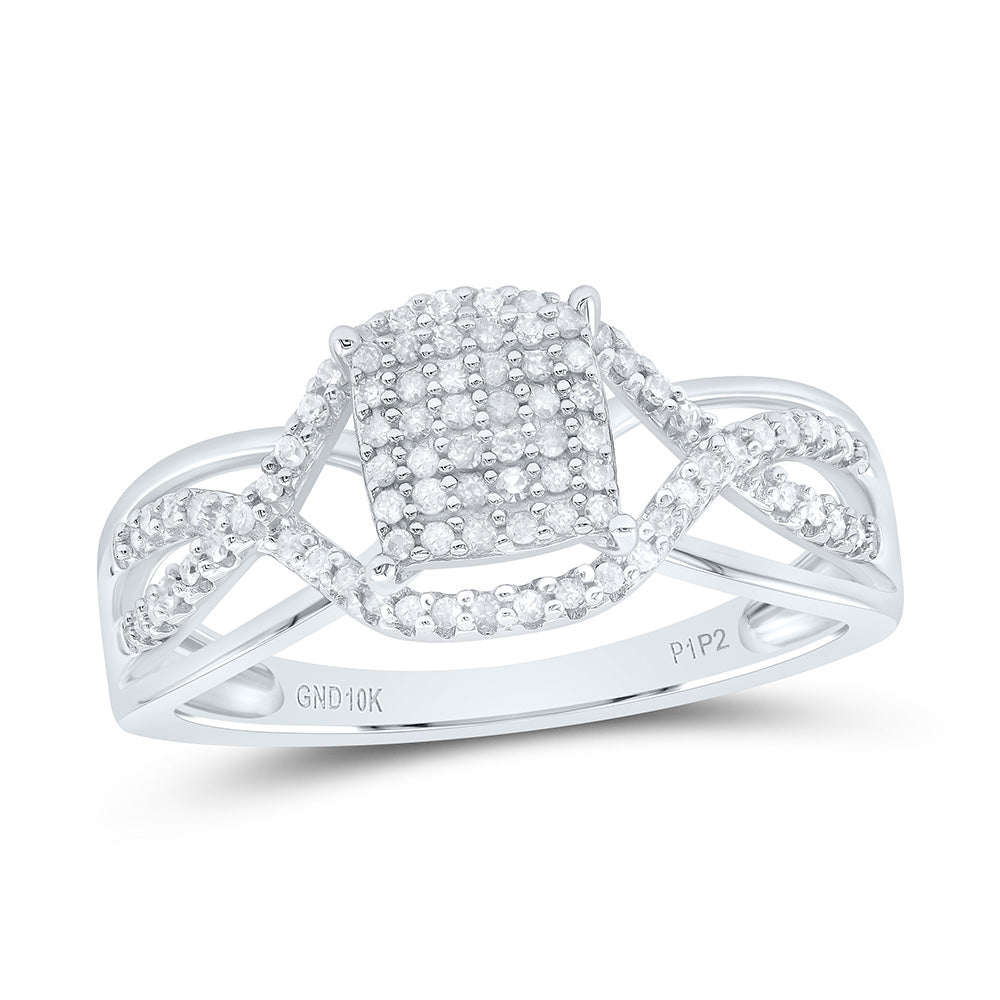 10kt White Gold Womens Round Diamond Rectangle Twist Cluster Ring 1/4 Cttw