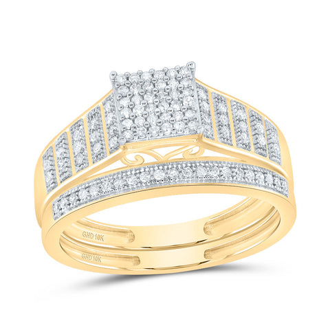 10kt Yellow Gold Round Diamond Square Bridal Wedding Ring Band Set 1/4 Cttw