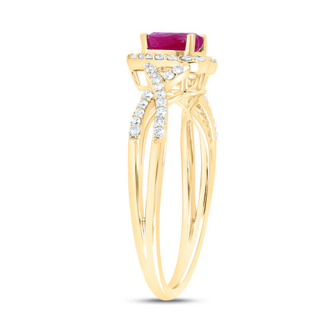 10kt Yellow Gold Womens Heart Ruby Diamond Halo Ring 1 Cttw