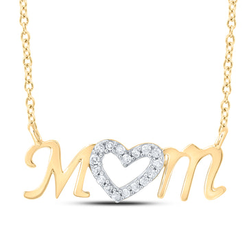 10kt Yellow Gold Womens Round Diamond Heart Mom Necklace 1/10 Cttw