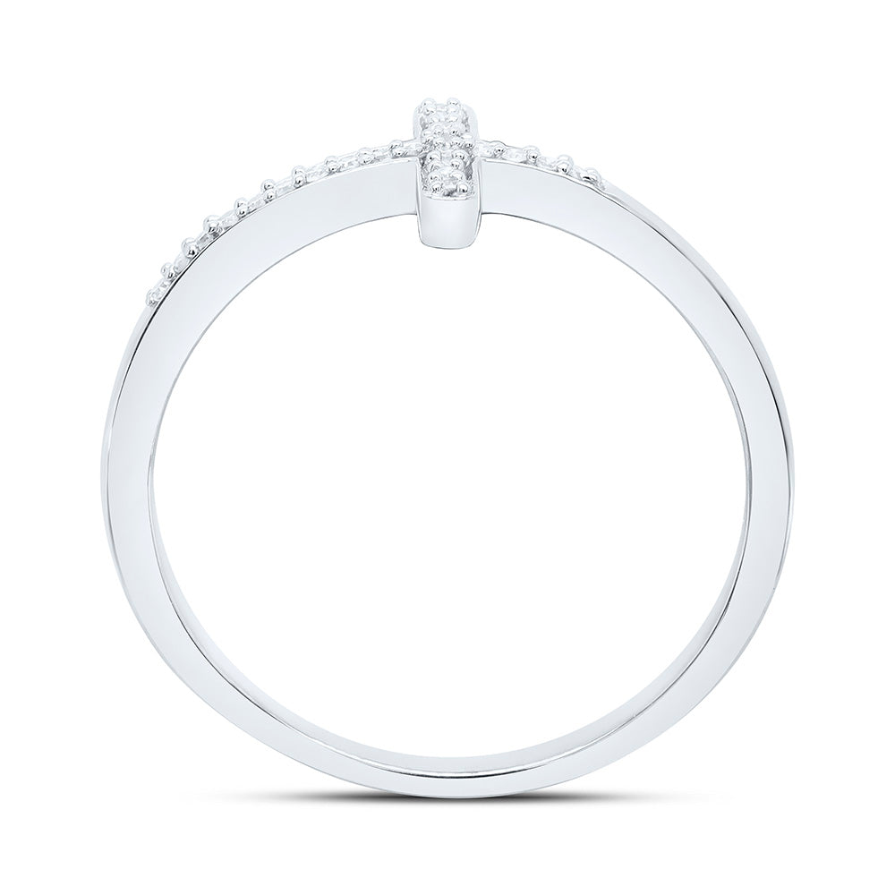 10kt White Gold Womens Round Diamond Cross Religious Band Ring 1/20 Cttw
