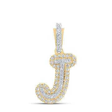 10kt Yellow Gold Womens Round Diamond J Initial Letter Pendant 1/6 Cttw