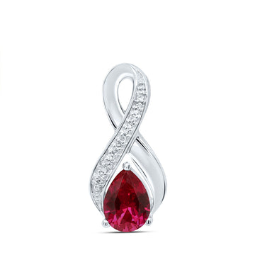 Sterling Silver Womens Round Synthetic Ruby Diamond Fashion Pendant 5/8 Cttw