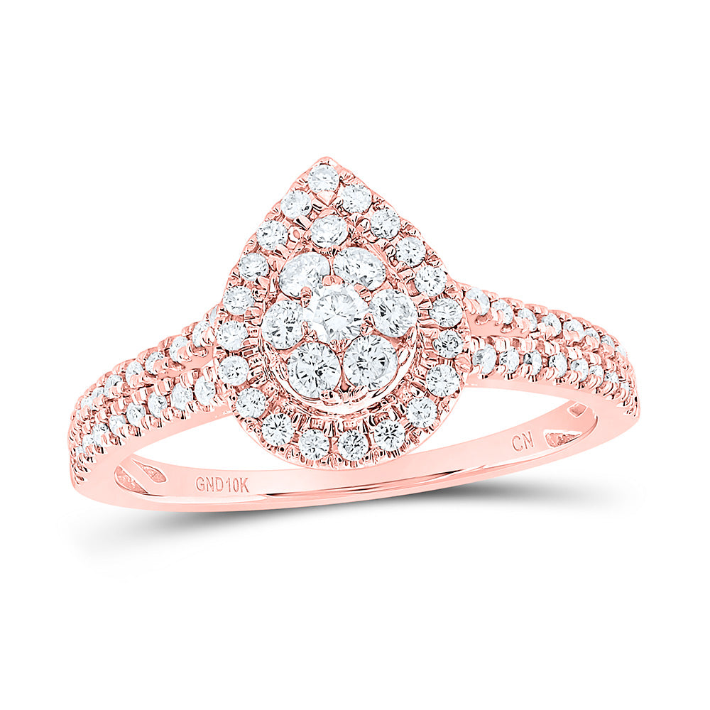 10kt Rose Gold Womens Round Diamond Teardrop Cluster Ring 1/2 Cttw