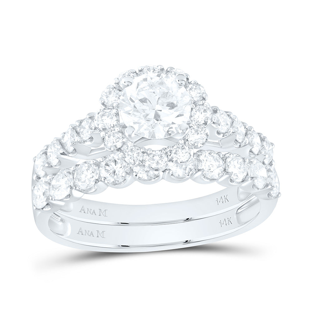 14kt White Gold Round Diamond Bridal Wedding Ring Band Set 2 Cttw