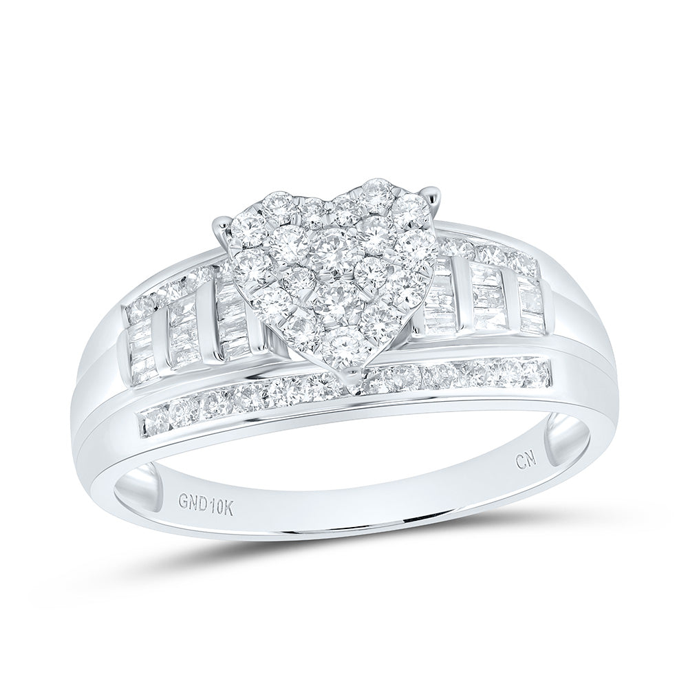 10kt White Gold Round Diamond Heart Bridal Wedding Engagement Ring 1 Cttw