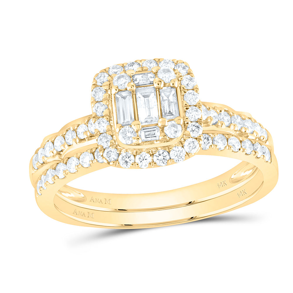 14kt Yellow Gold Baguette Diamond Bridal Wedding Ring Band Set 3/4 Cttw