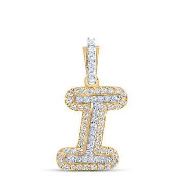 10kt Yellow Gold Womens Round Diamond I Initial Letter Pendant 1/6 Cttw