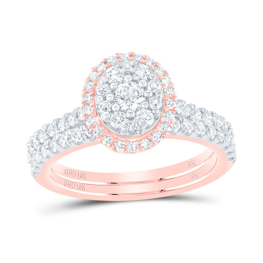 10kt Rose Gold Round Diamond Bridal Wedding Ring Band Set 1 Cttw