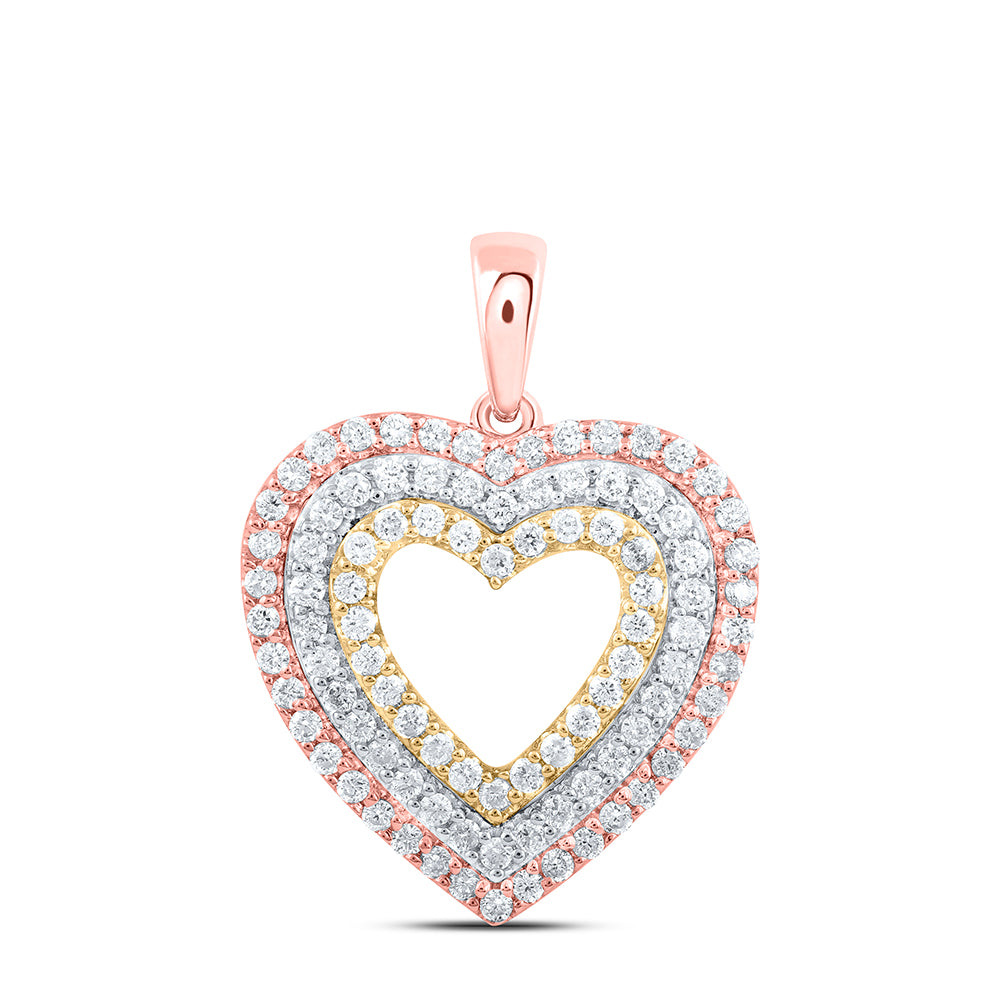 10kt Tri-Tone Gold Womens Round Diamond Heart Pendant 1/2 Cttw