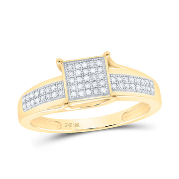 10kt Yellow Gold Womens Round Diamond Elevated Square Cluster Ring 1/6 Cttw