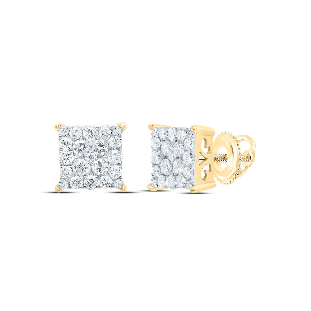 10kt Yellow Gold Womens Round Diamond Square Earrings 1/2 Cttw