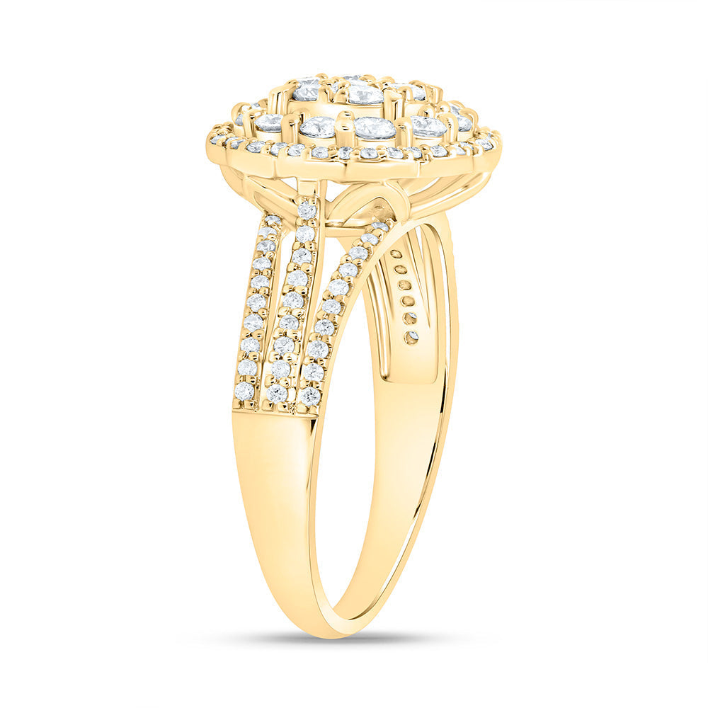 14kt Yellow Gold Womens Round Diamond Halo Flower Cluster Ring 7/8 Cttw