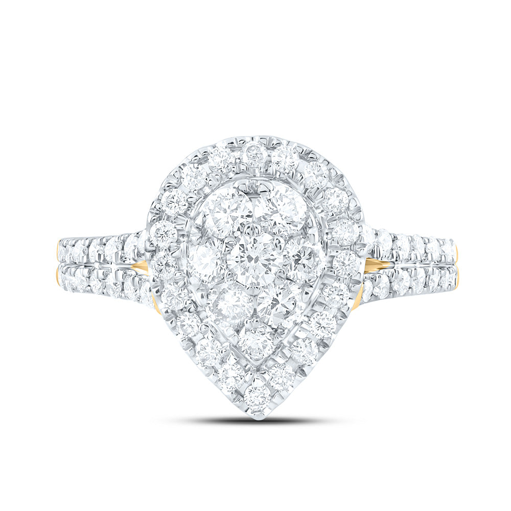 10kt Yellow Gold Womens Round Diamond Teardrop Cluster Ring 1 Cttw