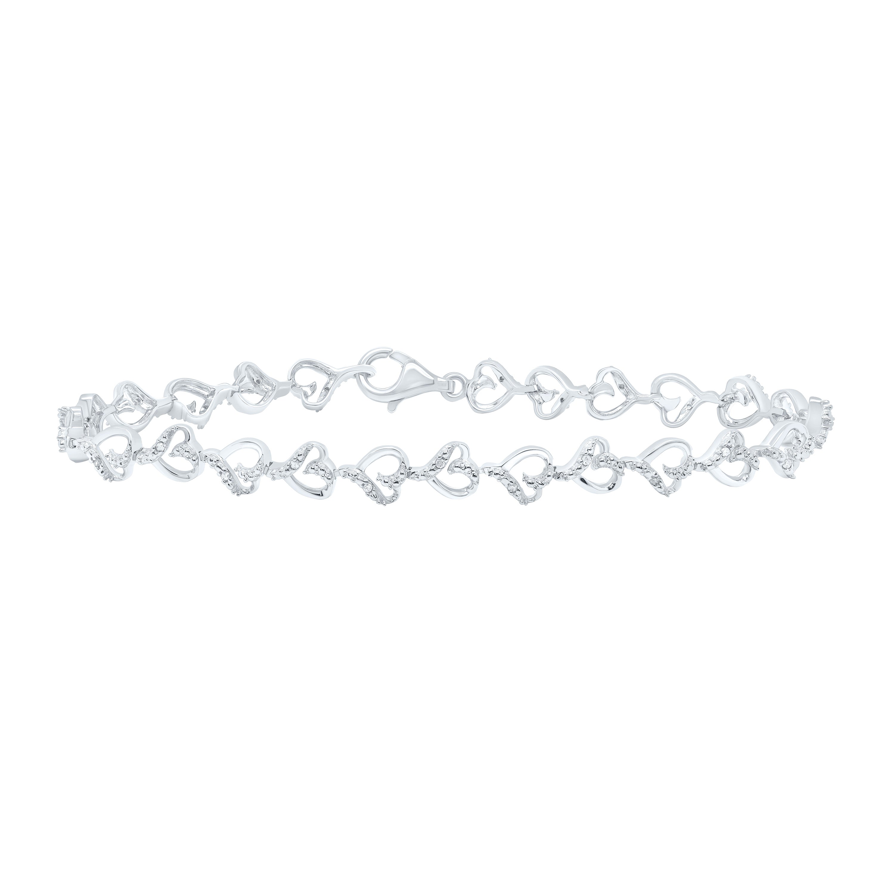 Sterling Silver Womens Round Diamond Heart Bracelet 1/10 Cttw
