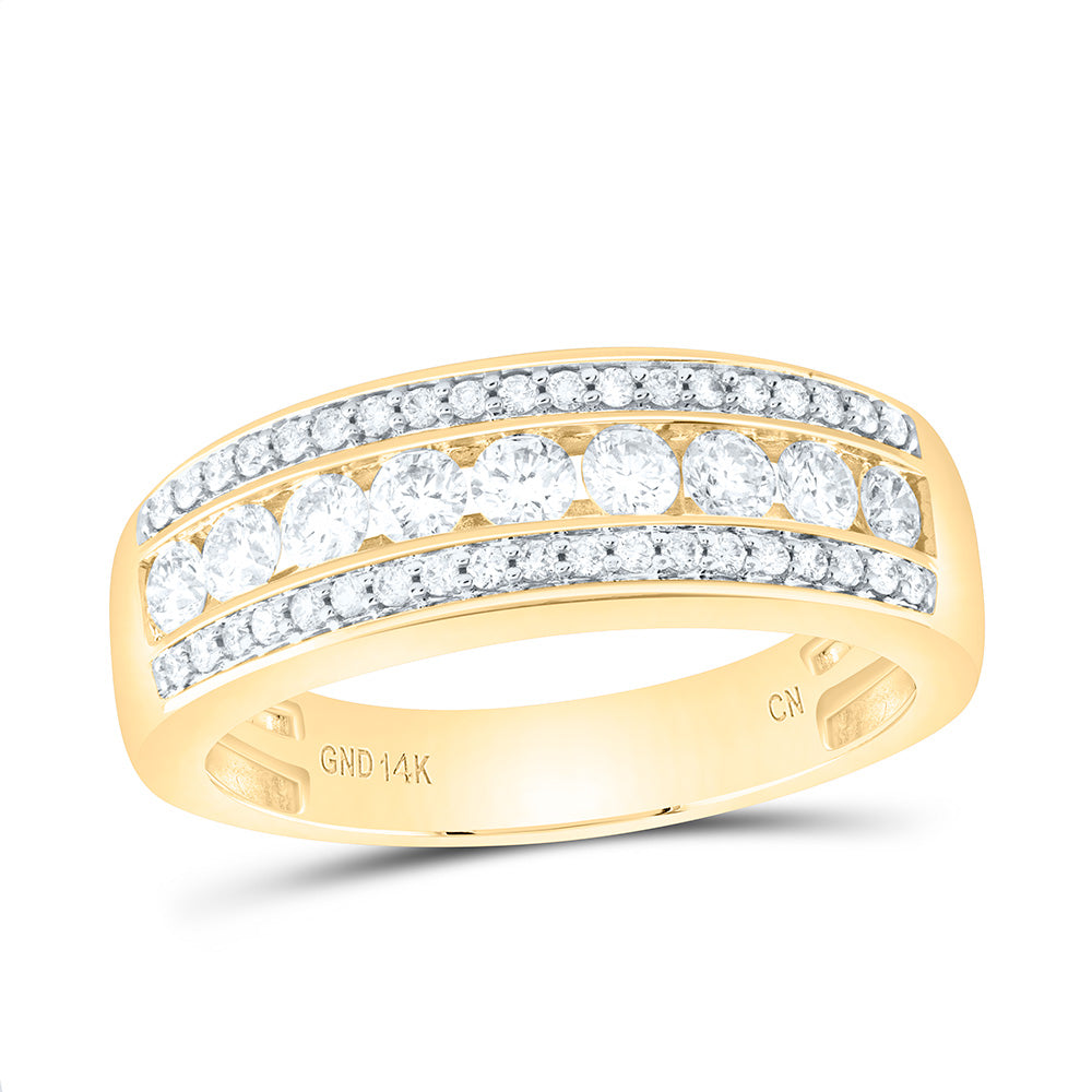 14kt Yellow Gold Mens Round Diamond Triple Row Band Ring 1 Cttw