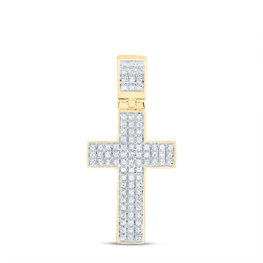 10kt Yellow Gold Mens Round Diamond Cross Charm Pendant 1/4 Cttw