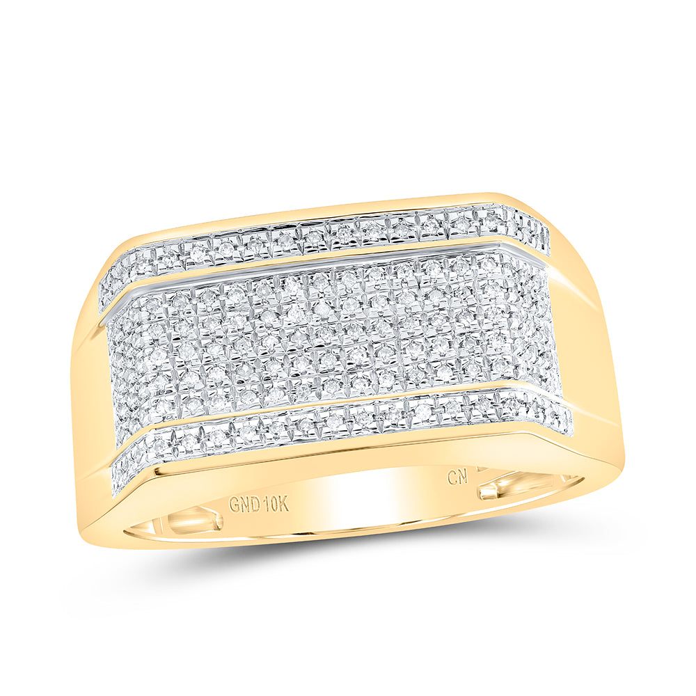 10kt Yellow Gold Mens Round Diamond Rectangle Band Ring 1/5 Cttw