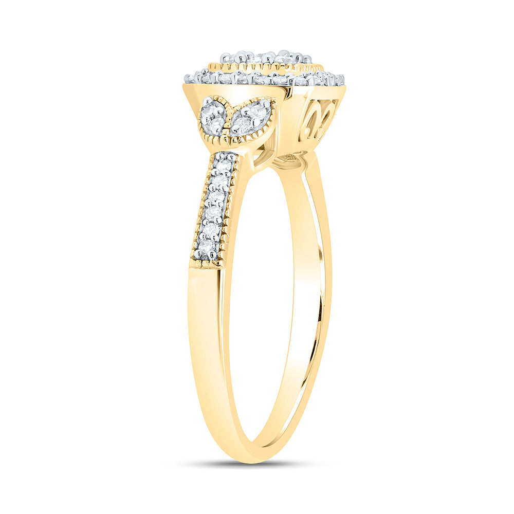 10kt Yellow Gold Womens Round Diamond Square Ring 1/3 Cttw