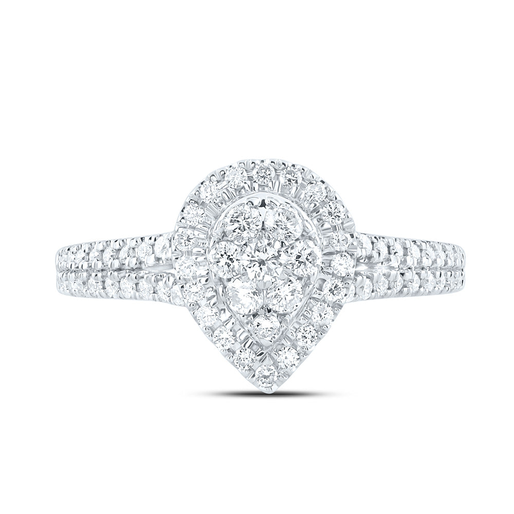 10kt White Gold Womens Round Diamond Teardrop Cluster Ring 1/2 Cttw