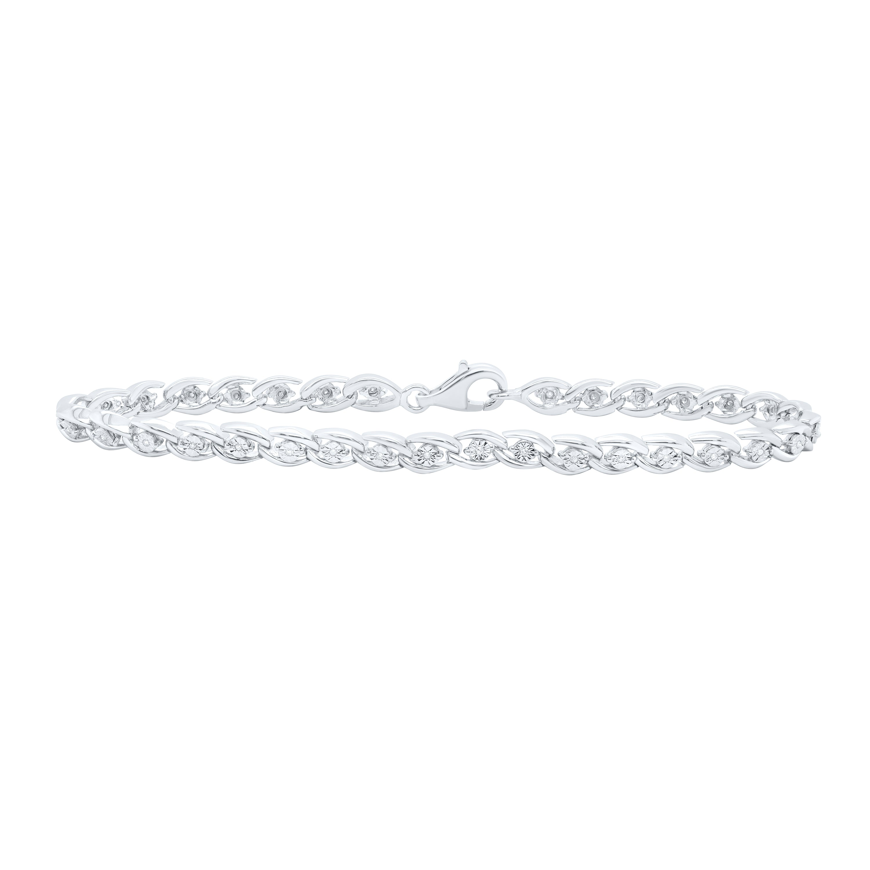 Sterling Silver Womens Round Diamond Fashion Bracelet 1/10 Cttw
