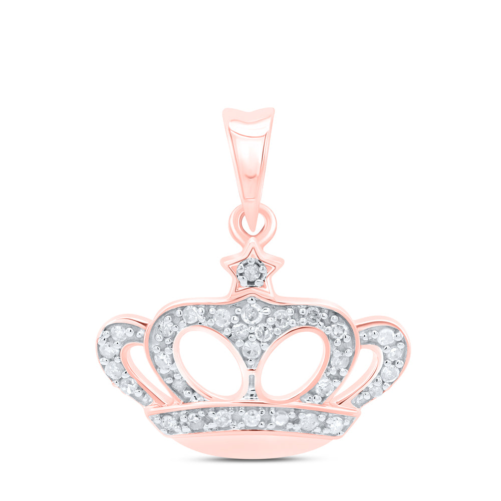 10kt Rose Gold Womens Round Diamond Crown Fashion Pendant 1/8 Cttw
