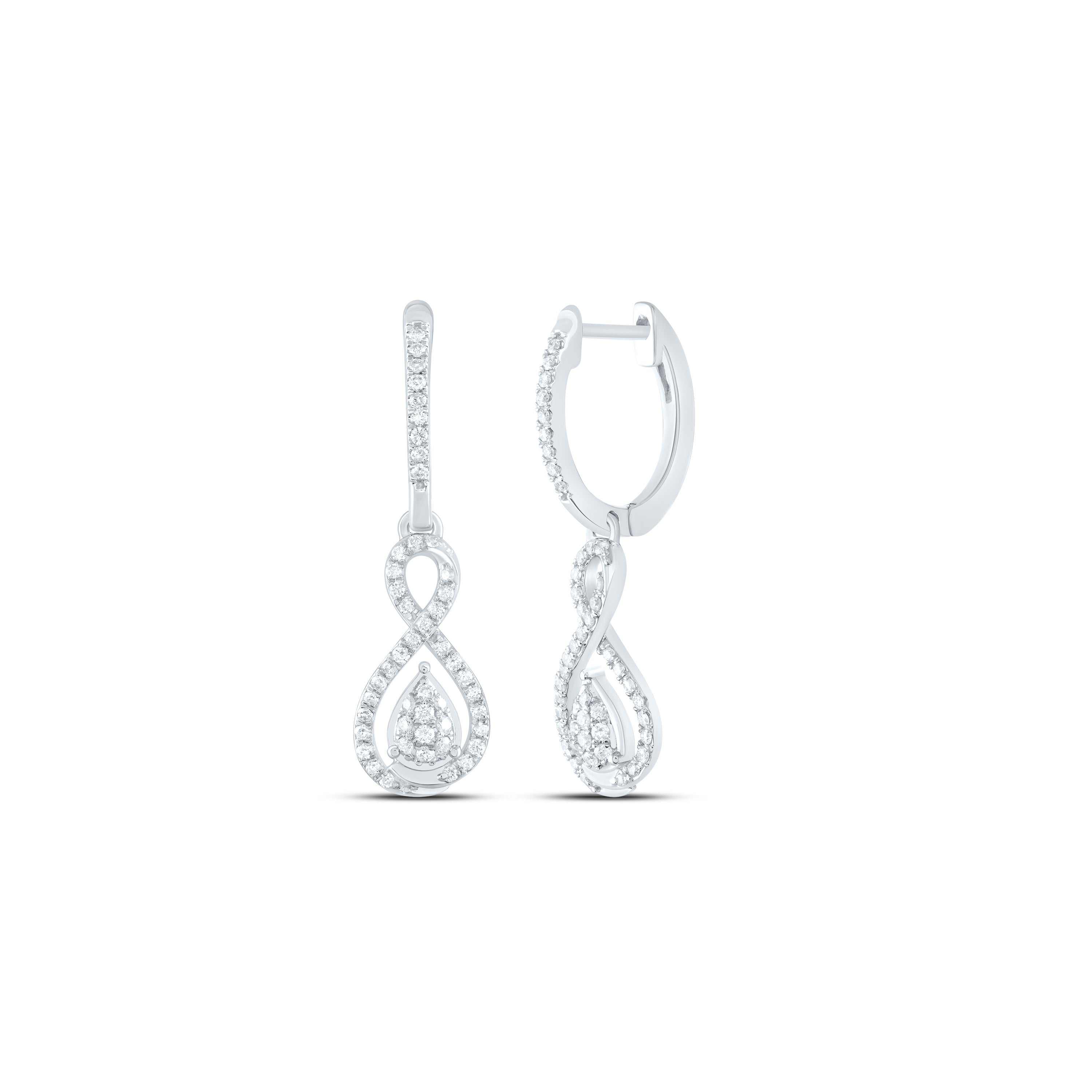 10kt White Gold Womens Round Diamond Teardrop Dangle Earrings 3/8 Cttw