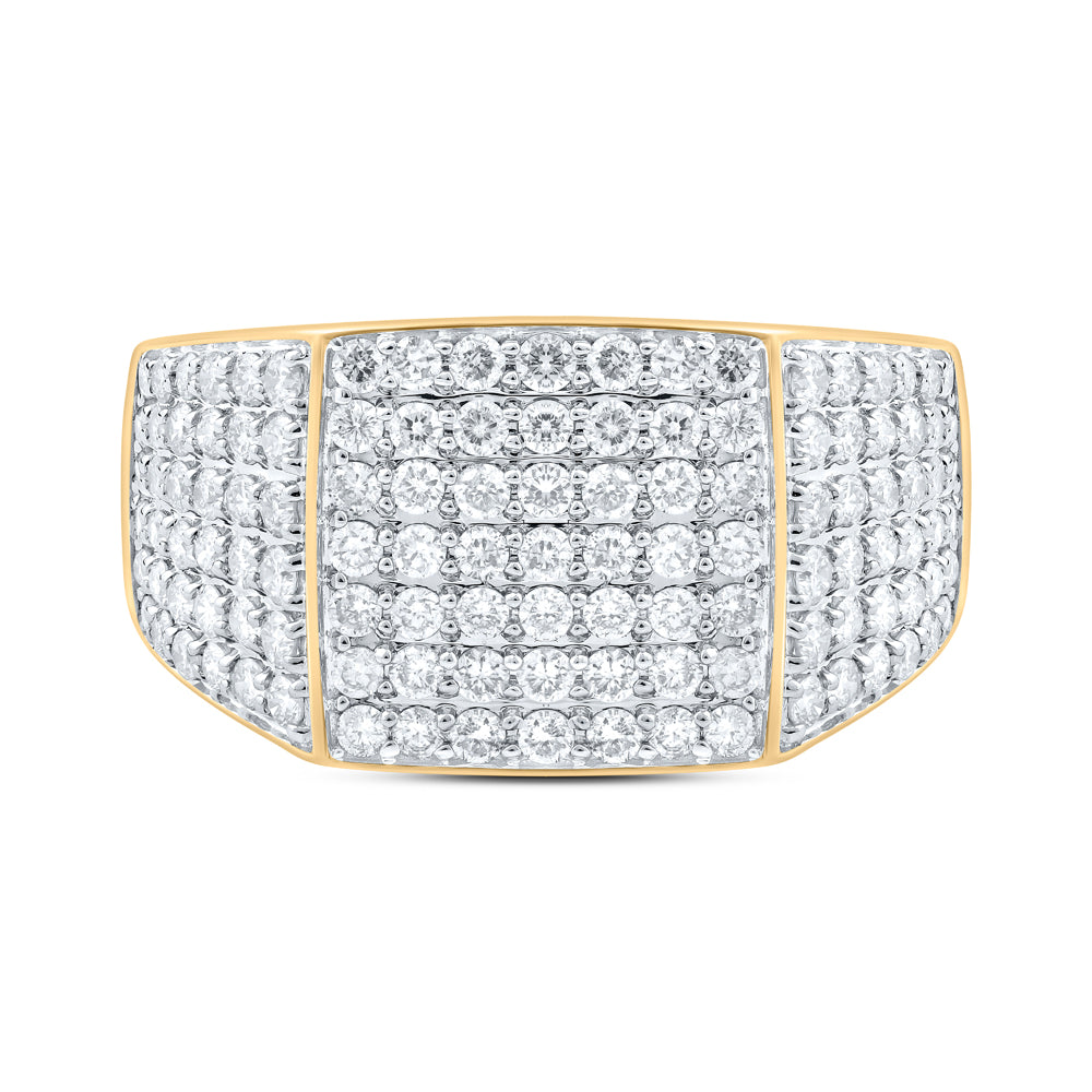 10kt Yellow Gold Mens Round Diamond Pave Square Ring 1-1/2 Cttw