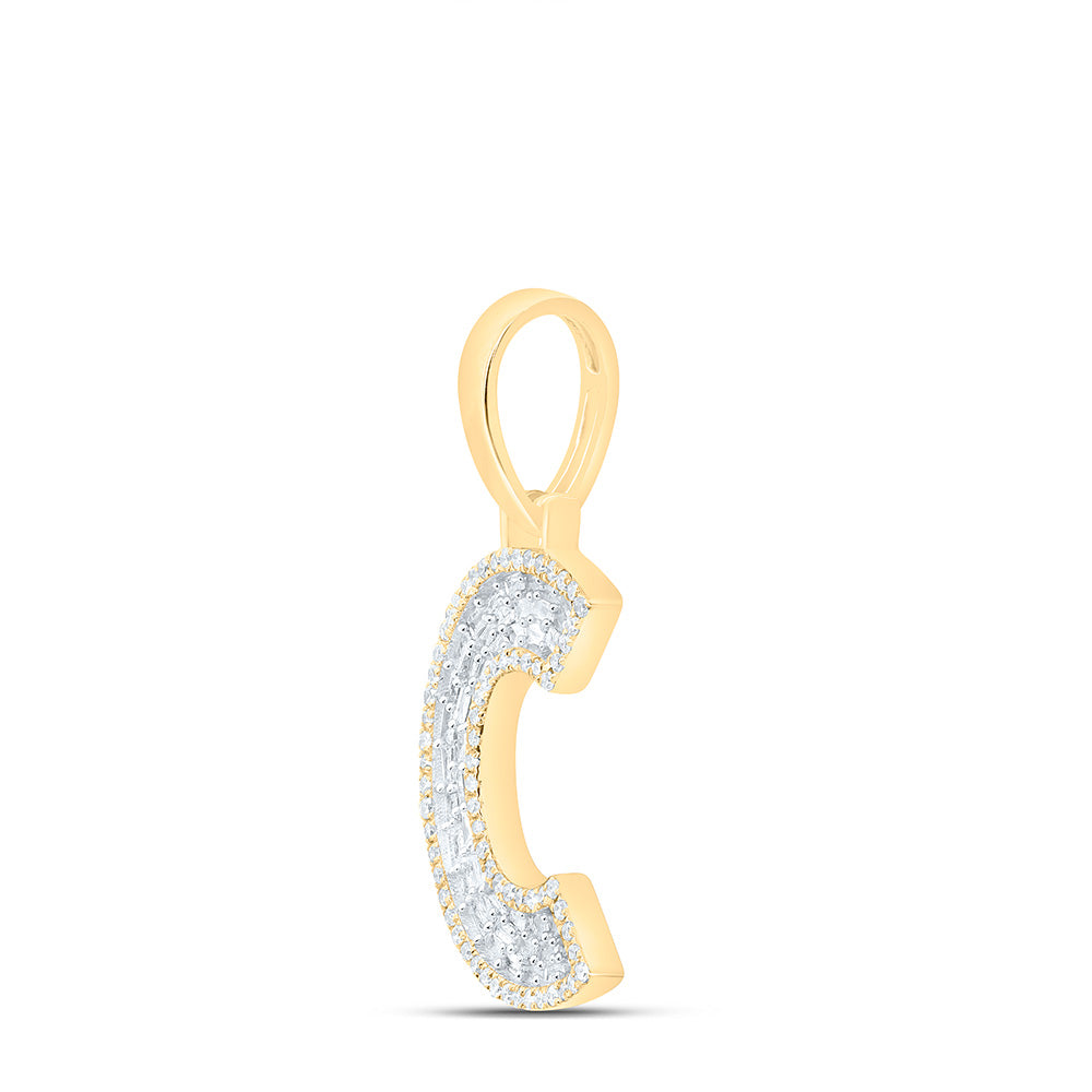 10kt Yellow Gold Mens Baguette Diamond C Initial Letter Charm Pendant 3/8 Cttw