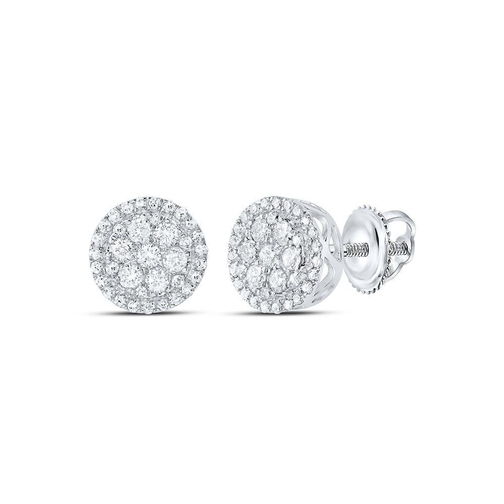 14kt White Gold Round Diamond Cluster Earrings 1/2 Cttw
