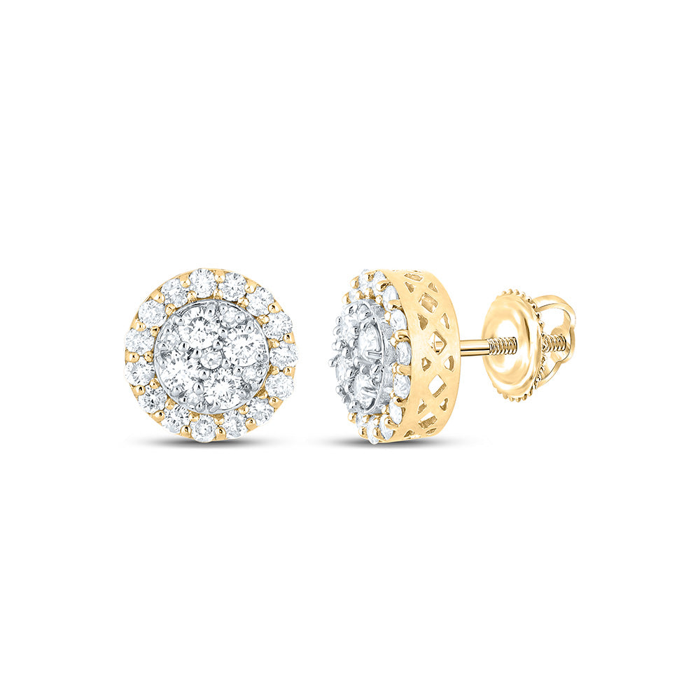 10kt Yellow Gold Round Diamond Cluster Earrings 7/8 Cttw