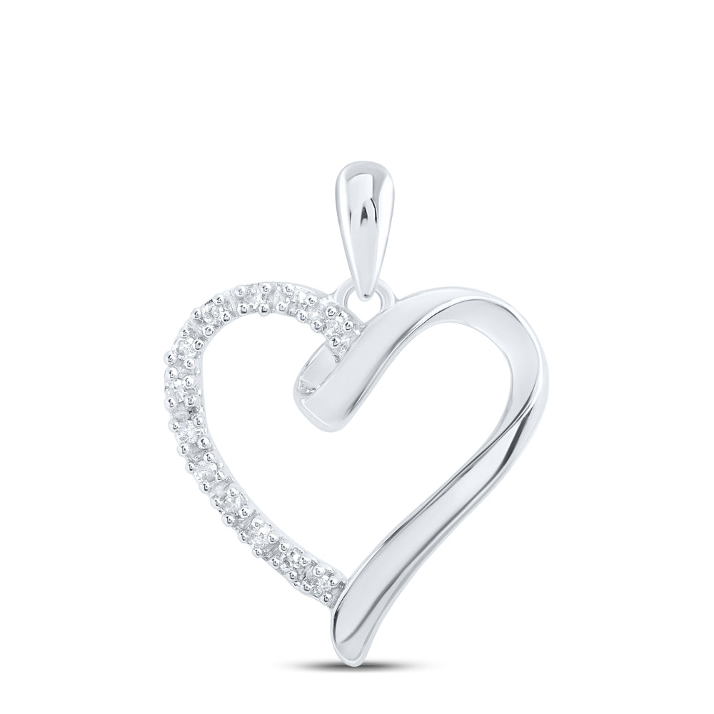 Sterling Silver Womens Round Diamond Heart Pendant 1/20 Cttw