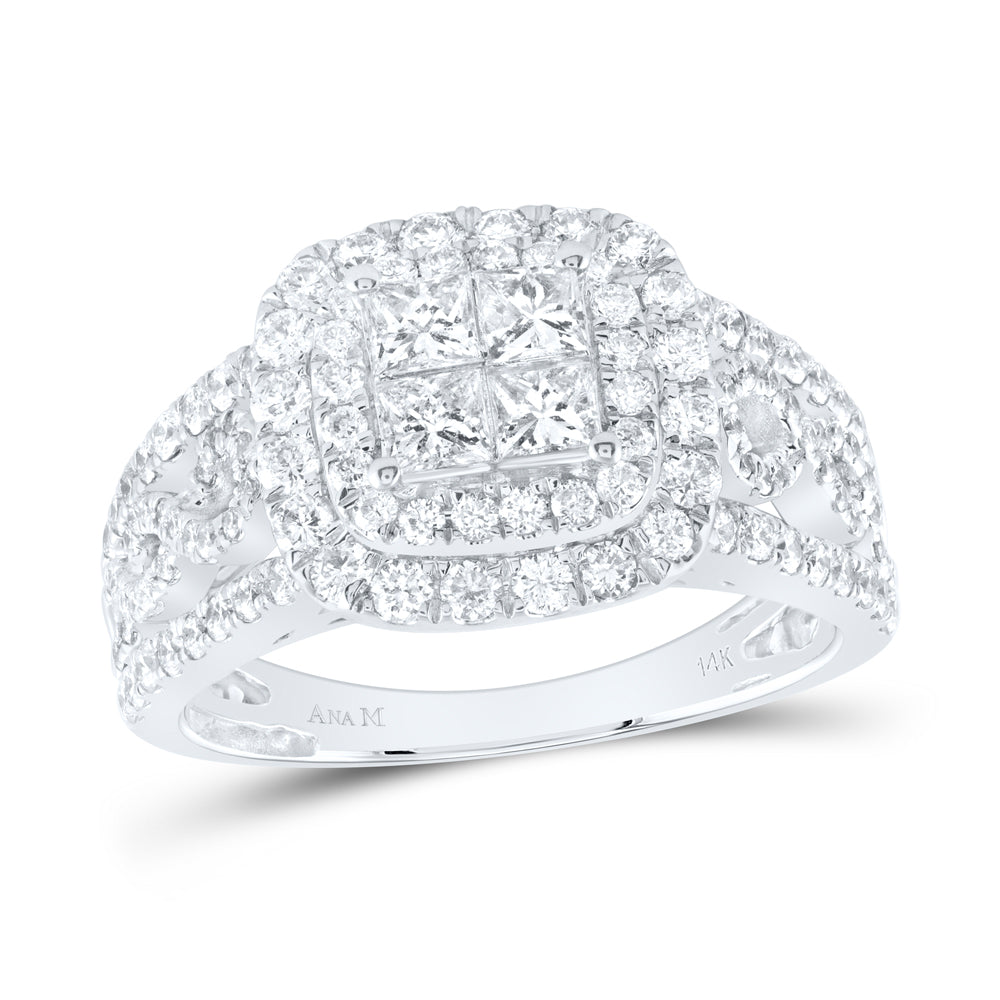 14kt White Gold Princess Diamond Cluster Bridal Wedding Engagement Ring 1-1/2 Cttw