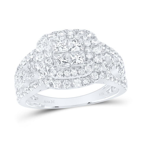 14kt White Gold Princess Diamond Cluster Bridal Wedding Engagement Ring 1-1/2 Cttw