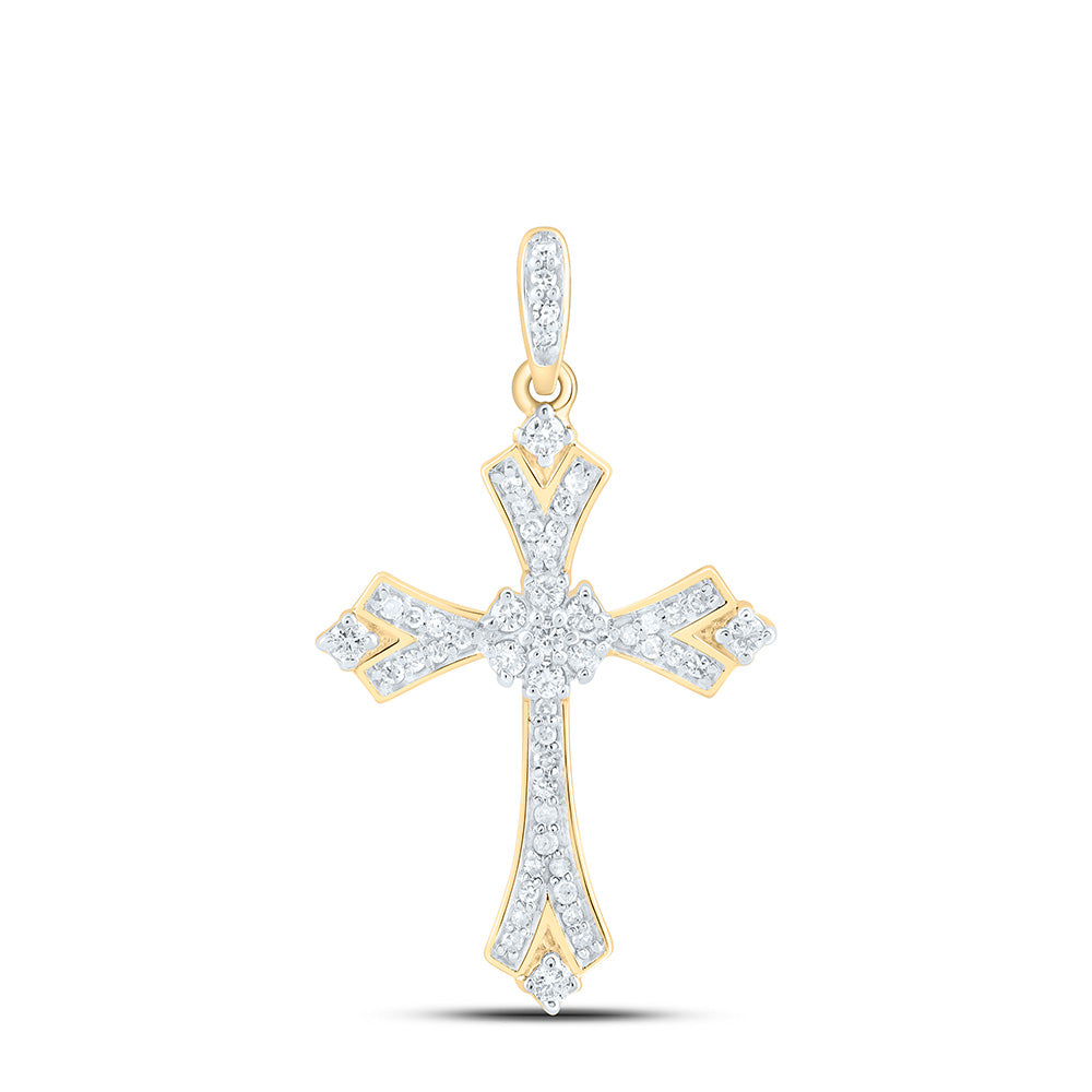 10kt Yellow Gold Womens Round Diamond Cross Pendant 1/5 Cttw