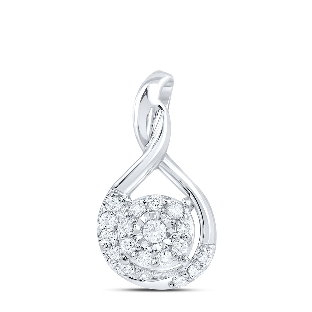 10kt White Gold Womens Round Diamond Cluster Pendant 1/10 Cttw