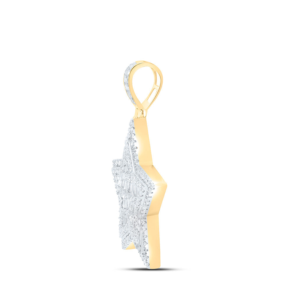 10kt Yellow Gold Mens Baguette Diamond Star Charm Pendant 3/4 Cttw