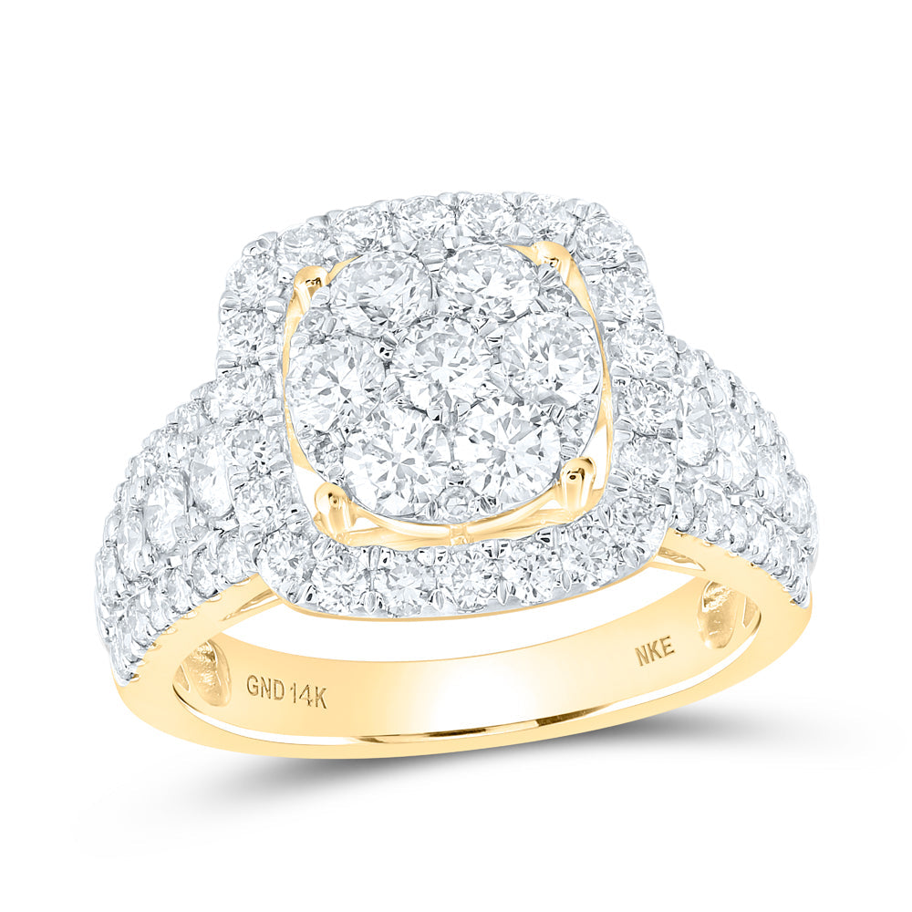 14kt Yellow Gold Womens Round Diamond Square Frame Cluster Ring 2 Cttw