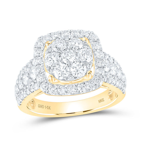 14kt Yellow Gold Womens Round Diamond Square Frame Cluster Ring 2 Cttw