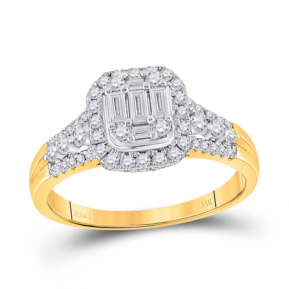 14kt Yellow Gold Womens Baguette Diamond Square Cluster Ring 3/4 Cttw
