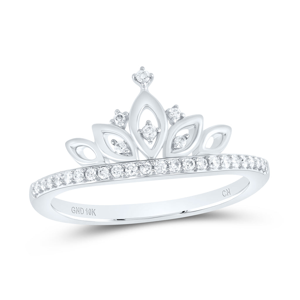 10kt White Gold Womens Round Diamond Crown Tiara Band Ring 1/6 Cttw
