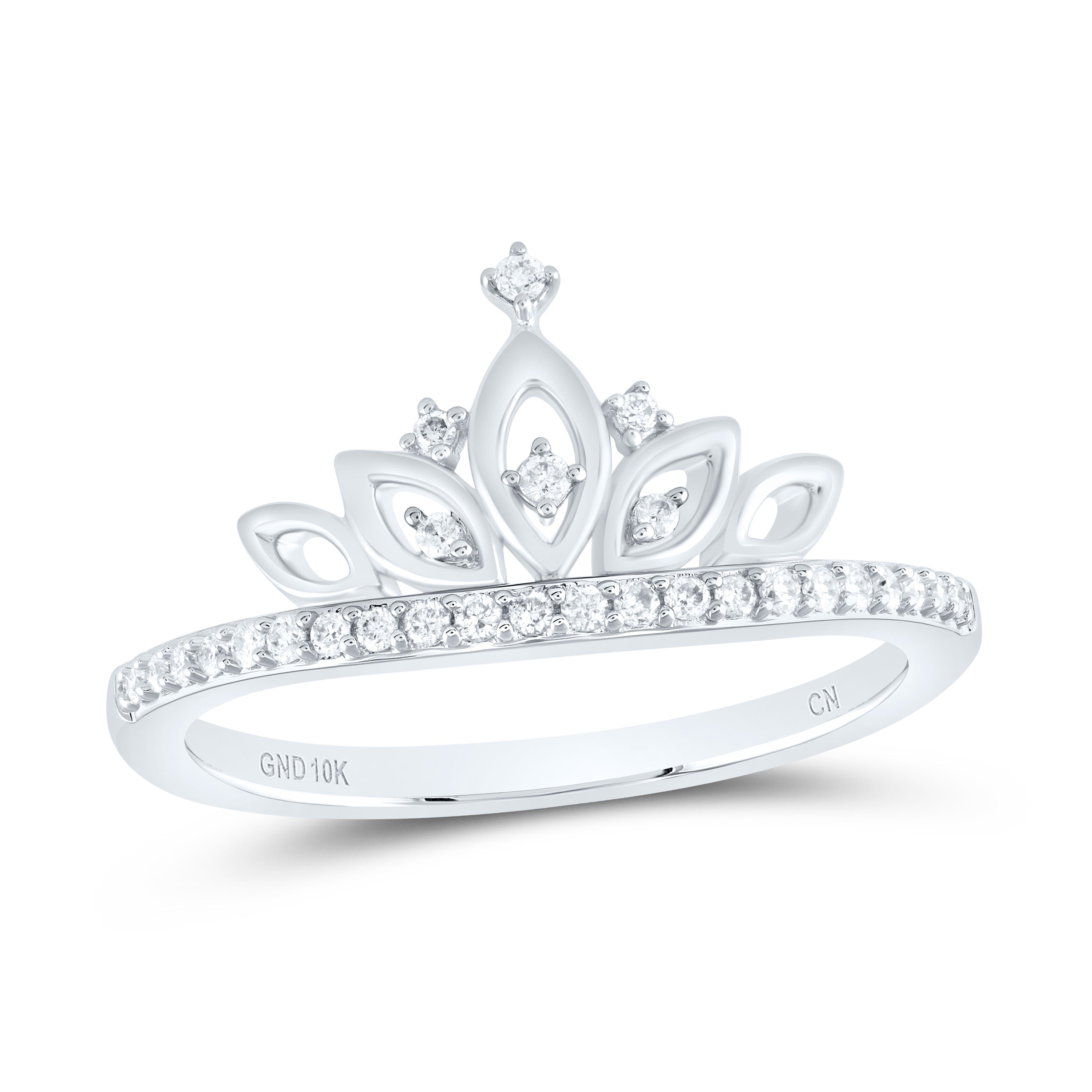 10kt White Gold Womens Round Diamond Crown Tiara Band Ring 1/6 Cttw