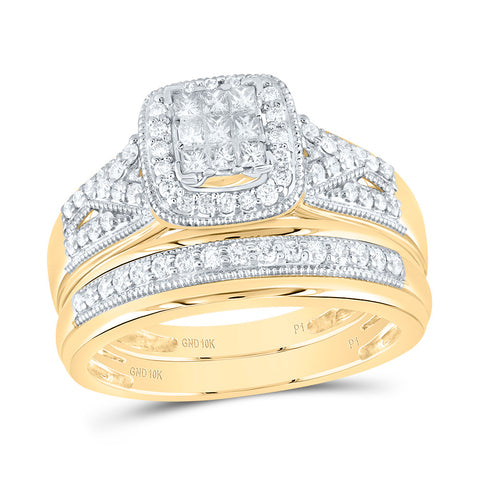10kt Yellow Gold His Hers Round Diamond Square Matching Wedding Set 3/4 Cttw