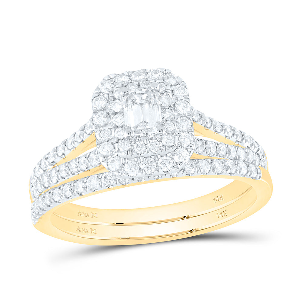 14kt Yellow Gold Emerald Diamond Halo Bridal Wedding Ring Band Set 1 Cttw
