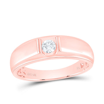 10kt Rose Gold Mens Round Diamond Solitaire Band Ring 1/4 Cttw
