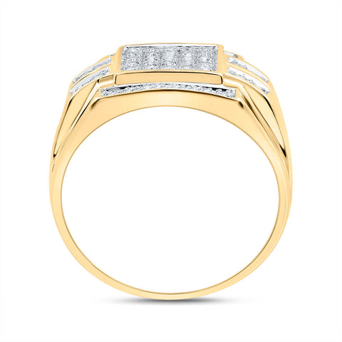 10kt Yellow Gold Mens Round Diamond Square Cluster Ring 1/3 Cttw